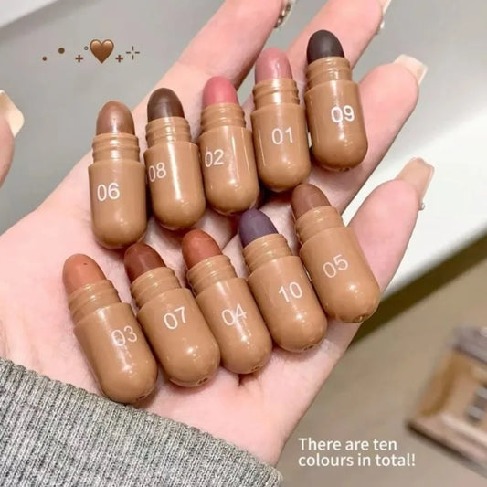 ‌ Set de 10 Labiales en Cápsula en Tonos Marrones, Acabado Mate y Suave ‌   Bálsamo Labial Mini de Larga Duración, Resistente a Manchas, Kit de Maquillaje Labial de Alta Pigmentación