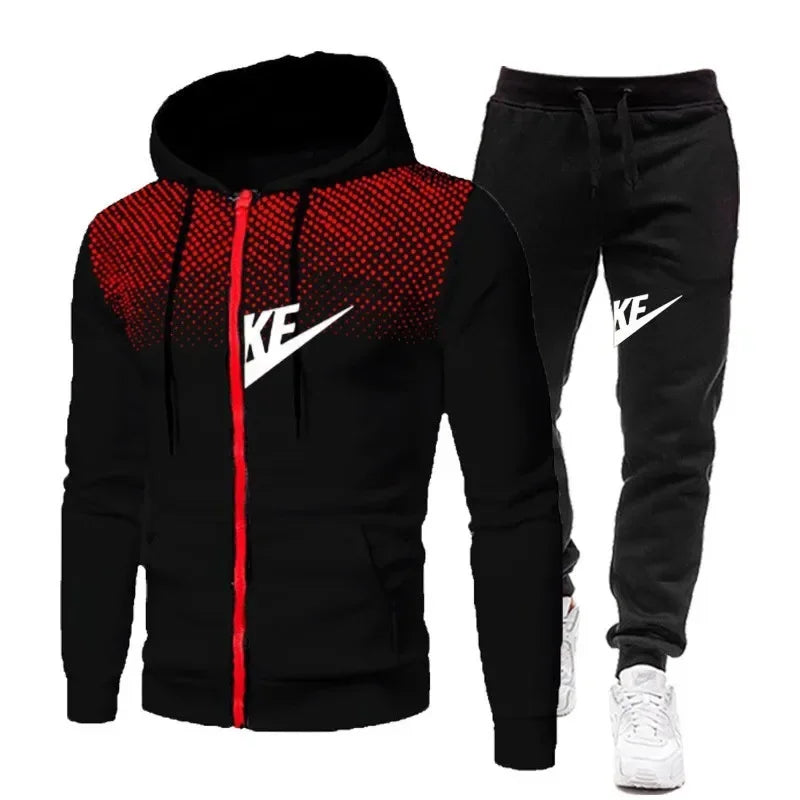 Conjunto de sudadera con capucha y pantalones largos con cremallera para hombre, conjunto informal de dos piezas para fitness al aire libre, otoño e invierno