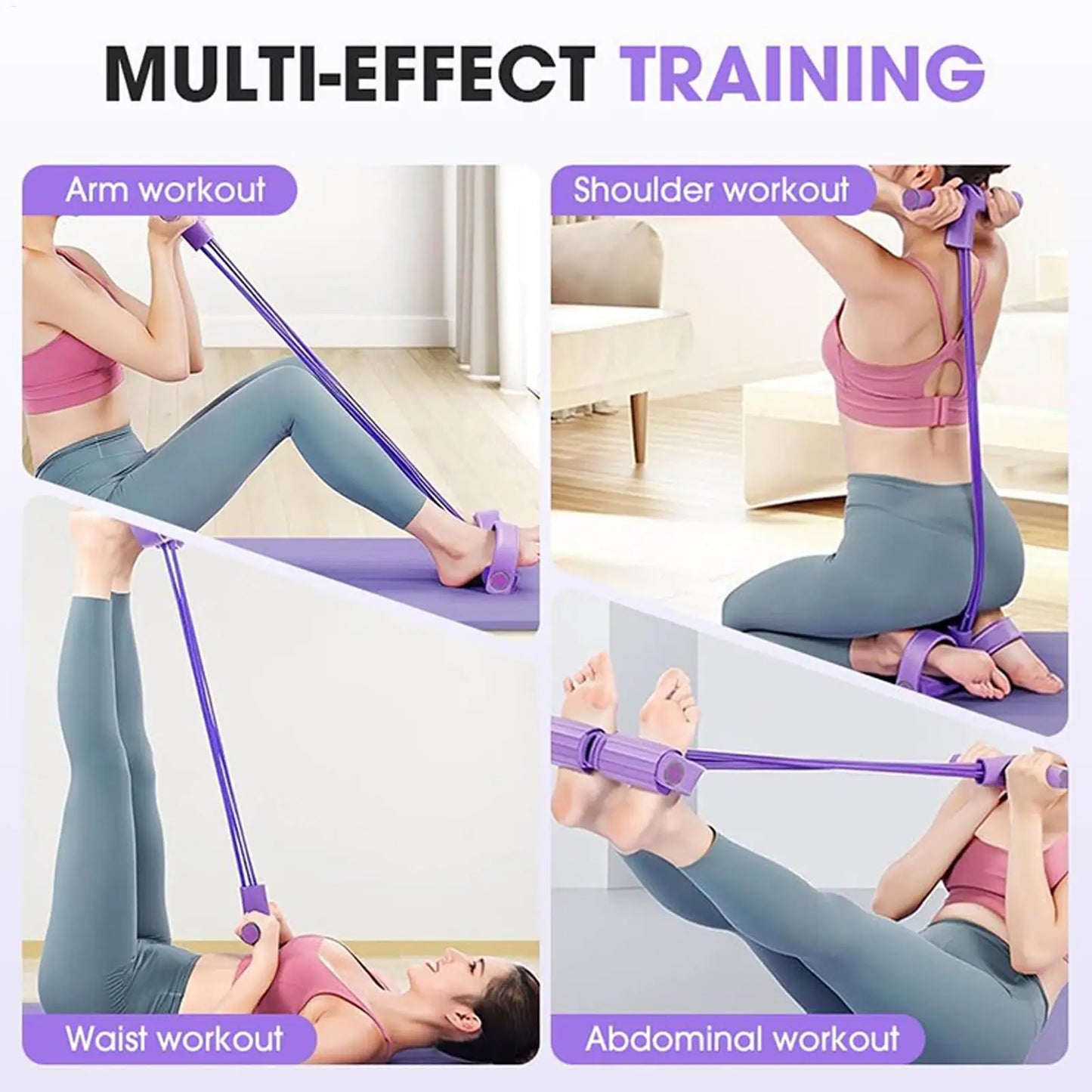 Bandas de resistencia para Fitness, extractor de Pedal de 4 tubos, asas de banda de resistencia para ejercicio, cuerda adjunta, equipo de entrenamiento para sentarse en el hogar