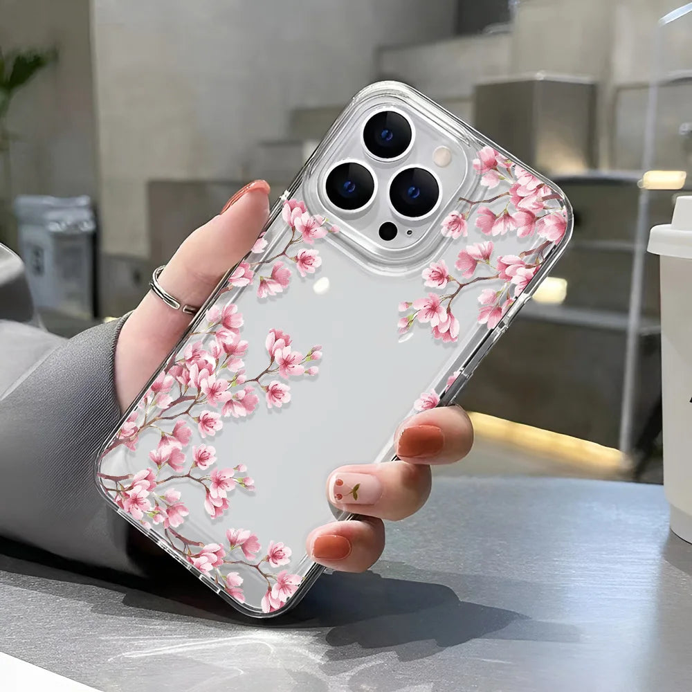 Funda de teléfono transparente con flores para niñas, fundas duras a prueba de golpes para iPhone 16 15 14 13 12 11 Pro Max 16 Plus