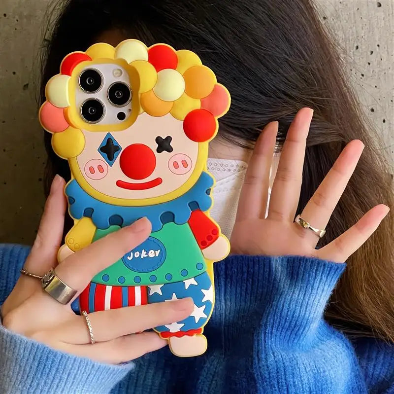 Funda de teléfono de silicona con dibujos animados en 3D para iphone 17 16 15 14 Pro Max Face Cute Joker Clown fundas para iphone 13 12 11 cubierta a prueba de golpes