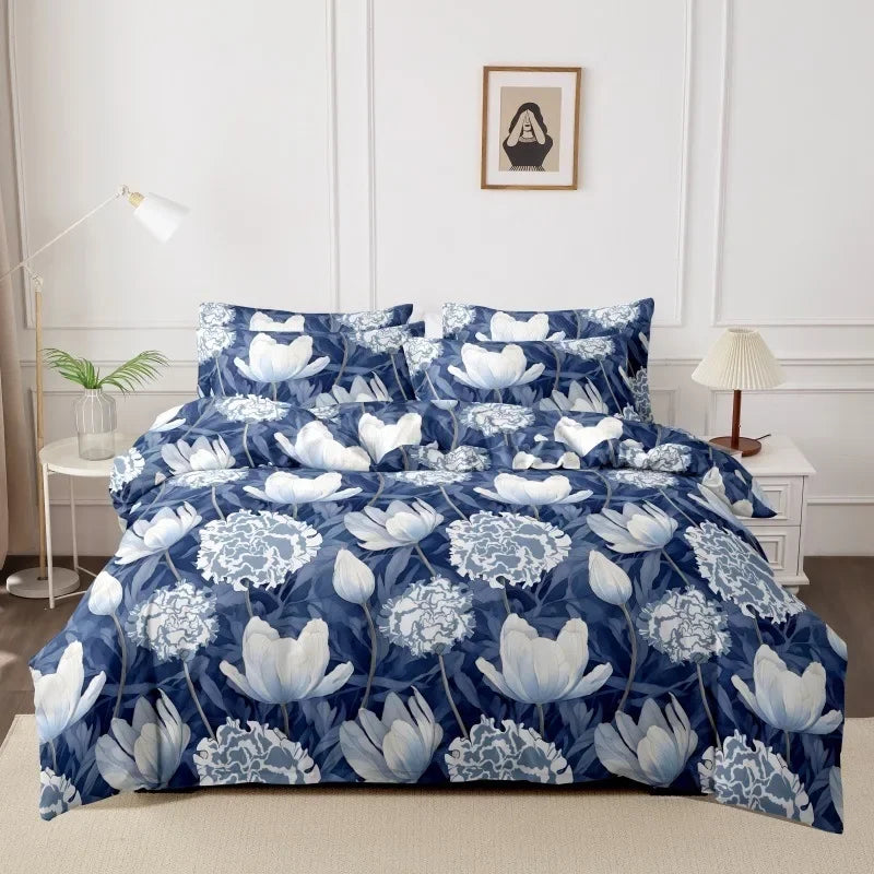 Funda nórdica cepillada estampada, funda de almohada, juego de tres piezas, funda de cama de tela respetuosa con la piel de alta calidad (sin sábana), 3 uds.