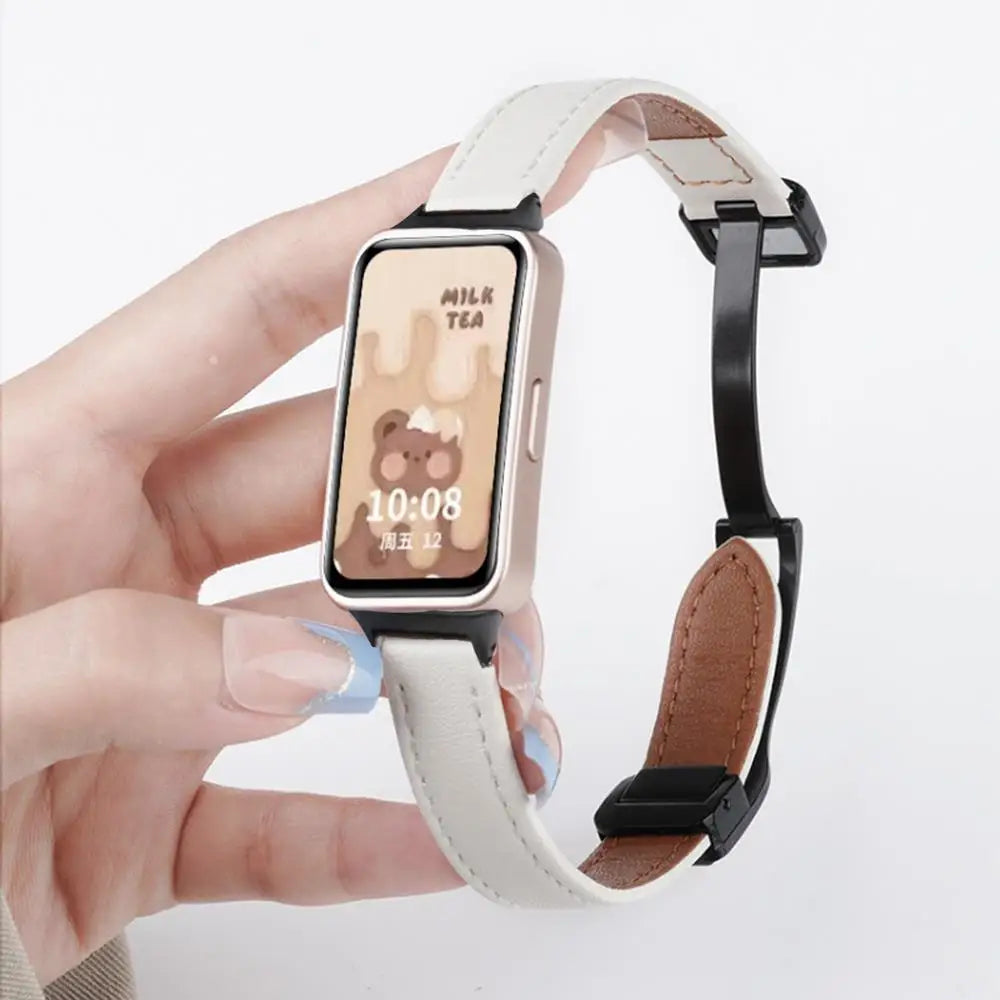 Correa de cuero magnética para Huawei Band 10, 9, 8, NFC, repuesto deportivo suave, Correa transpirable, pulsera, accesorios