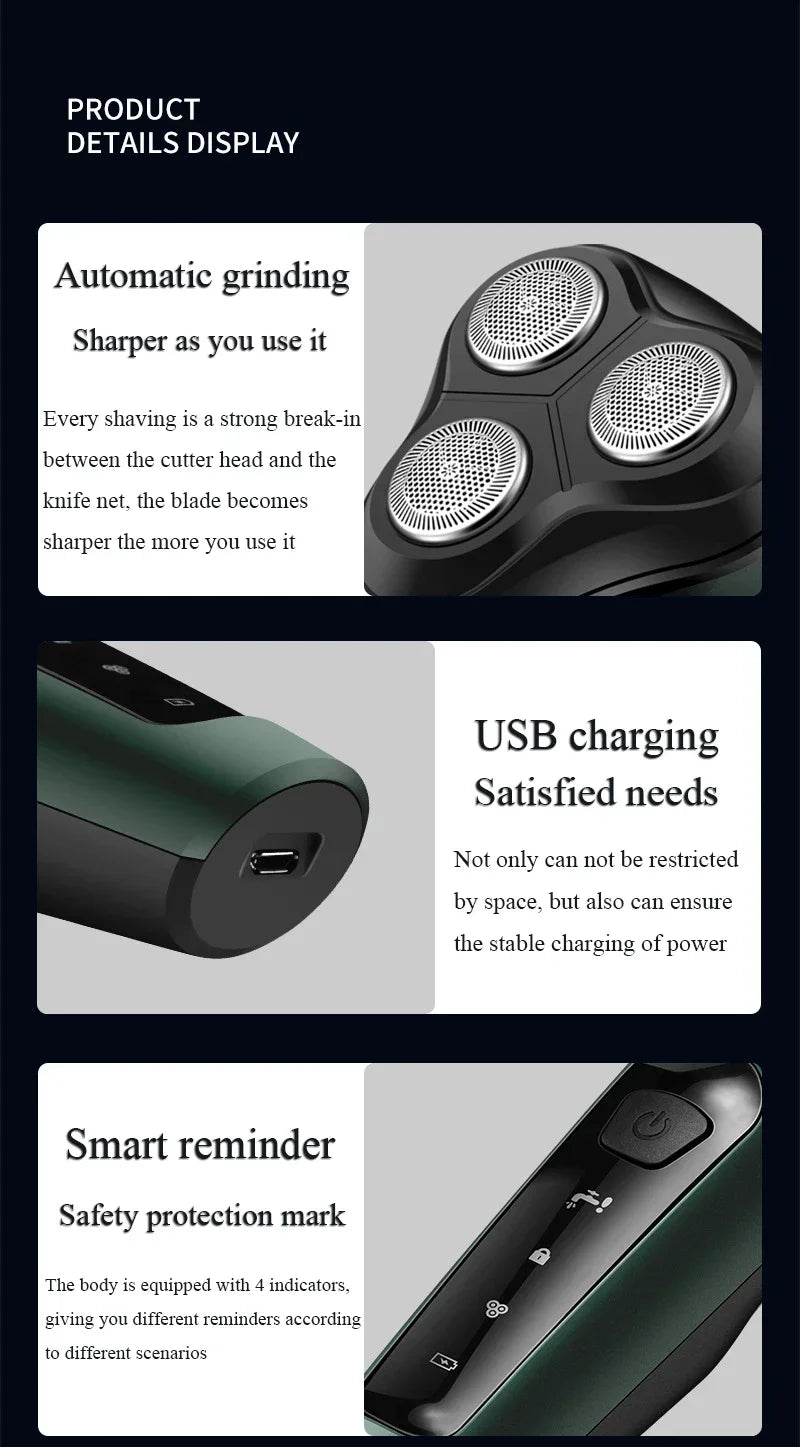 Afeitadoras eléctricas para hombres, maquinilla de afeitar eléctrica resistente al agua, uso en seco y húmedo, máquina de afeitar rotativa con batería recargable
