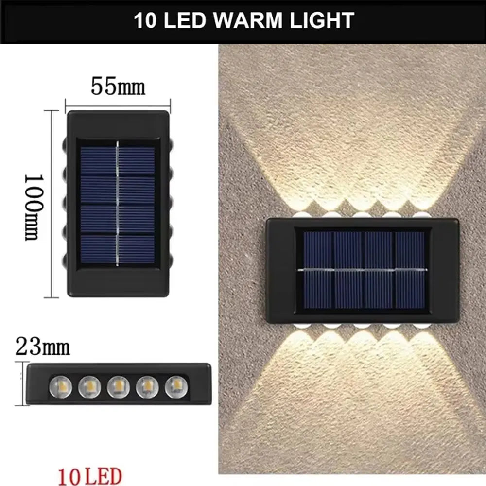 Lámpara Solar de pared para exteriores, luz cálida, impermeable, iluminación luminosa arriba y abajo, luces decorativas para balcón, patio y jardín, pared Exterior