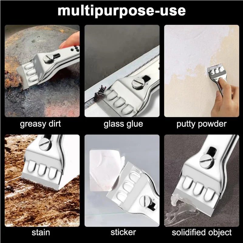 Raspador de cocina de acero inoxidable, raspador de vidrio y cerámica con cuchillas de repuesto, herramientas raspadoras de limpieza de ventanas y suelo de pared