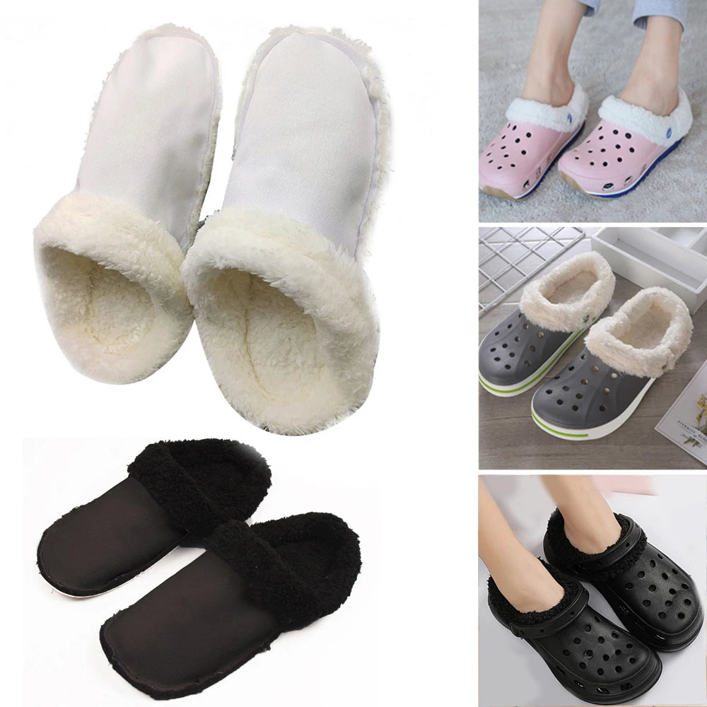 1 par de plantillas para zapatos con forro de piel cálida para invierno, plantilla de felpa Crocs para mujeres y hombres, cubiertas de zapatos, accesorios de forro de felpa extraíbles