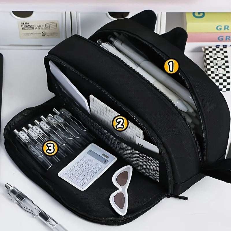 Lindo estuche para lápices de gato negro 3D, útiles escolares de poliéster de gran capacidad, lindo regalo para amantes de los gatos para estudiantes y oficina (diseño de pata)