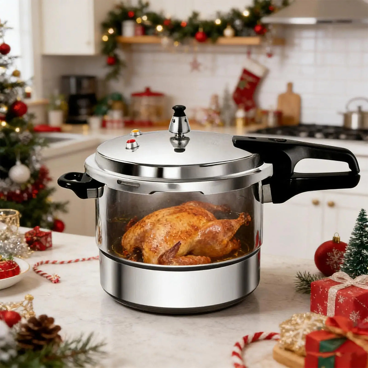 Olla a Presión de Acero Inoxidable de 7L con Rejilla para Cocinar al Vapor, Apta para Estufas Eléctricas y de Gas, Ahorra Energía, Utensilios de Cocina Seguros