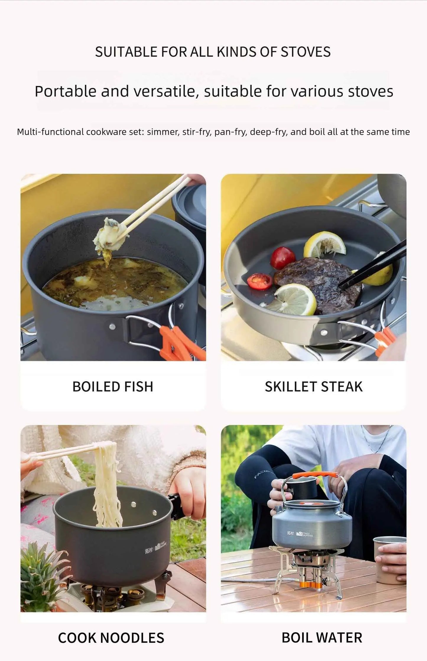 Juego de utensilios de cocina para acampar, juego de utensilios de cocina ultraligeros de aluminio, juego de utensilios de cocina portátiles para viaje con bolsa de almacenamiento
