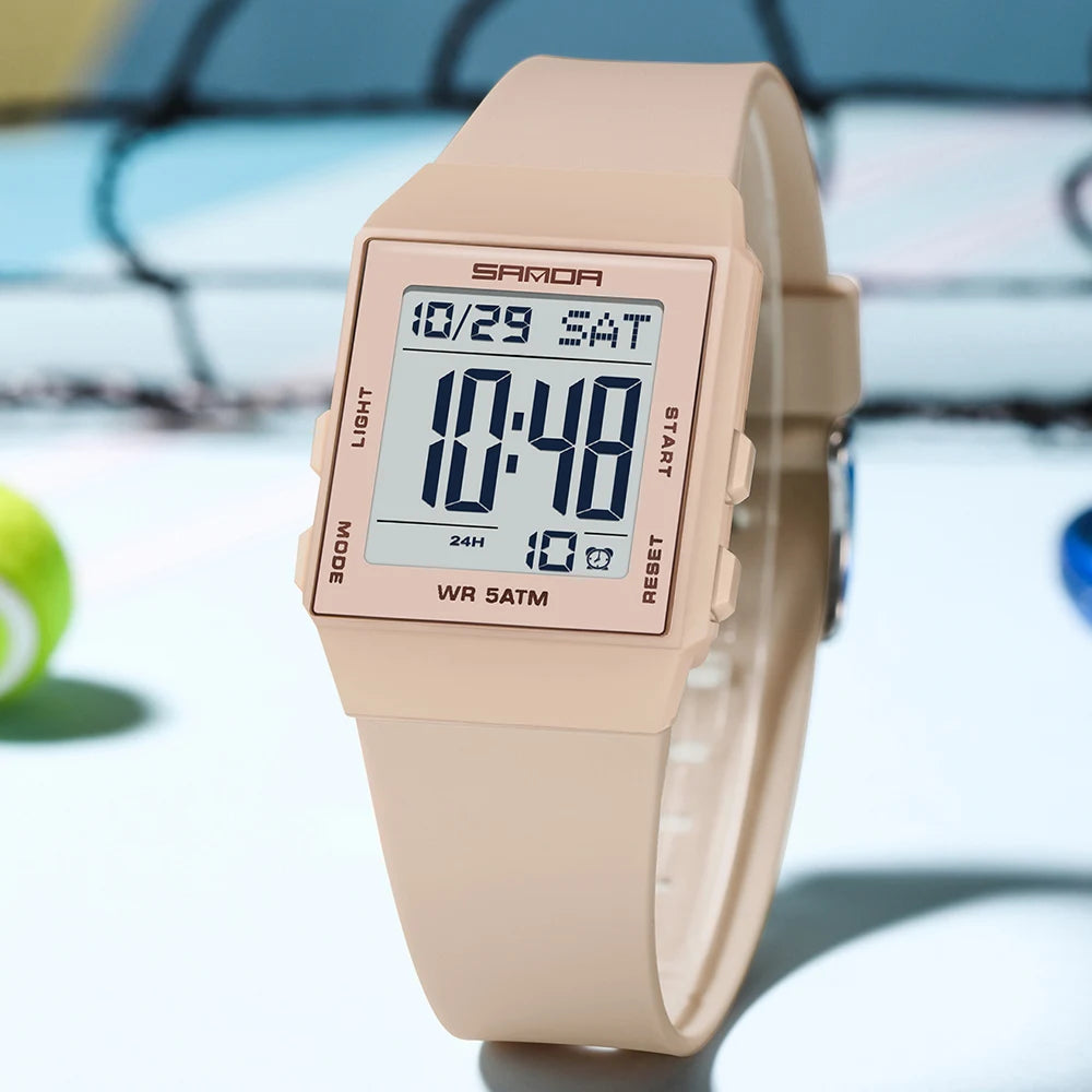 Relojes de Moda SANDA para Mujer, Reloj Deportivo con Correa de Silicona, Resistente al Agua 3ATM, Pantalla LED Digital, Regalo para Mujer
