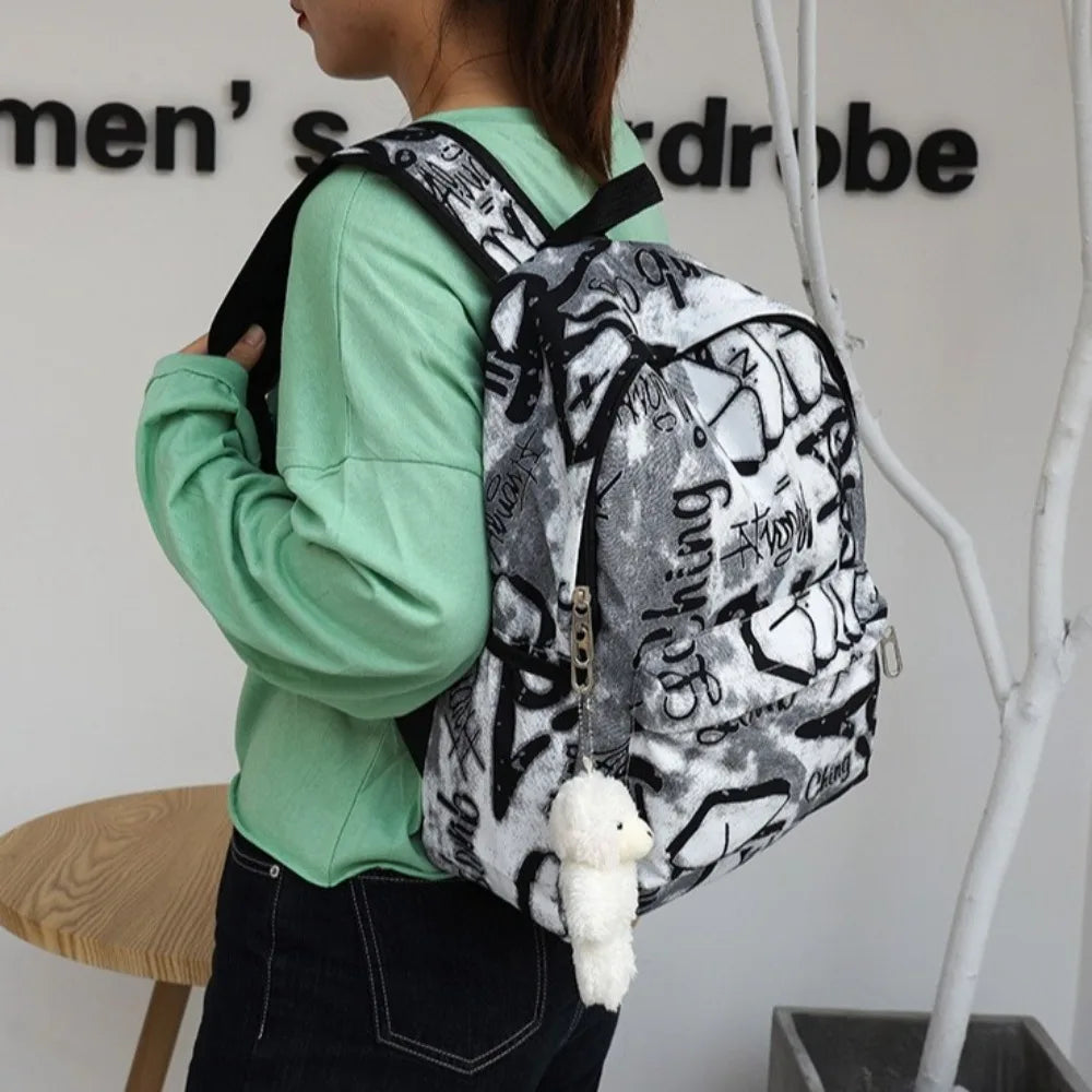 Mochila escolar para estudiantes con grafiti de gran capacidad, mochila informal de moda para mujer, mochilas escolares bonitas de dibujos animados para ir al trabajo en niñas