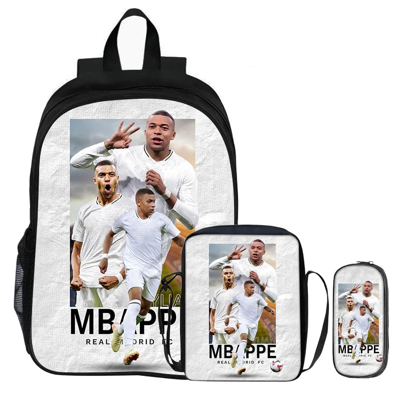 M-Mbappe-Conjunto de 3 uds de mochilas para niños, bolso de hombro para estudiantes, bolsas para lápices, mochila de estrella del fútbol, el mejor regalo