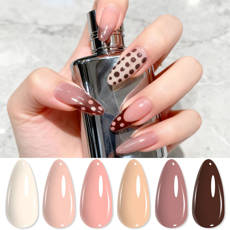 Set de 6 Esmaltes de Uñas en Gel, Color Té con Leche, Popular, UV LED, Fácil de Aplicar y Retirar, para Manicura Casera y de Salón