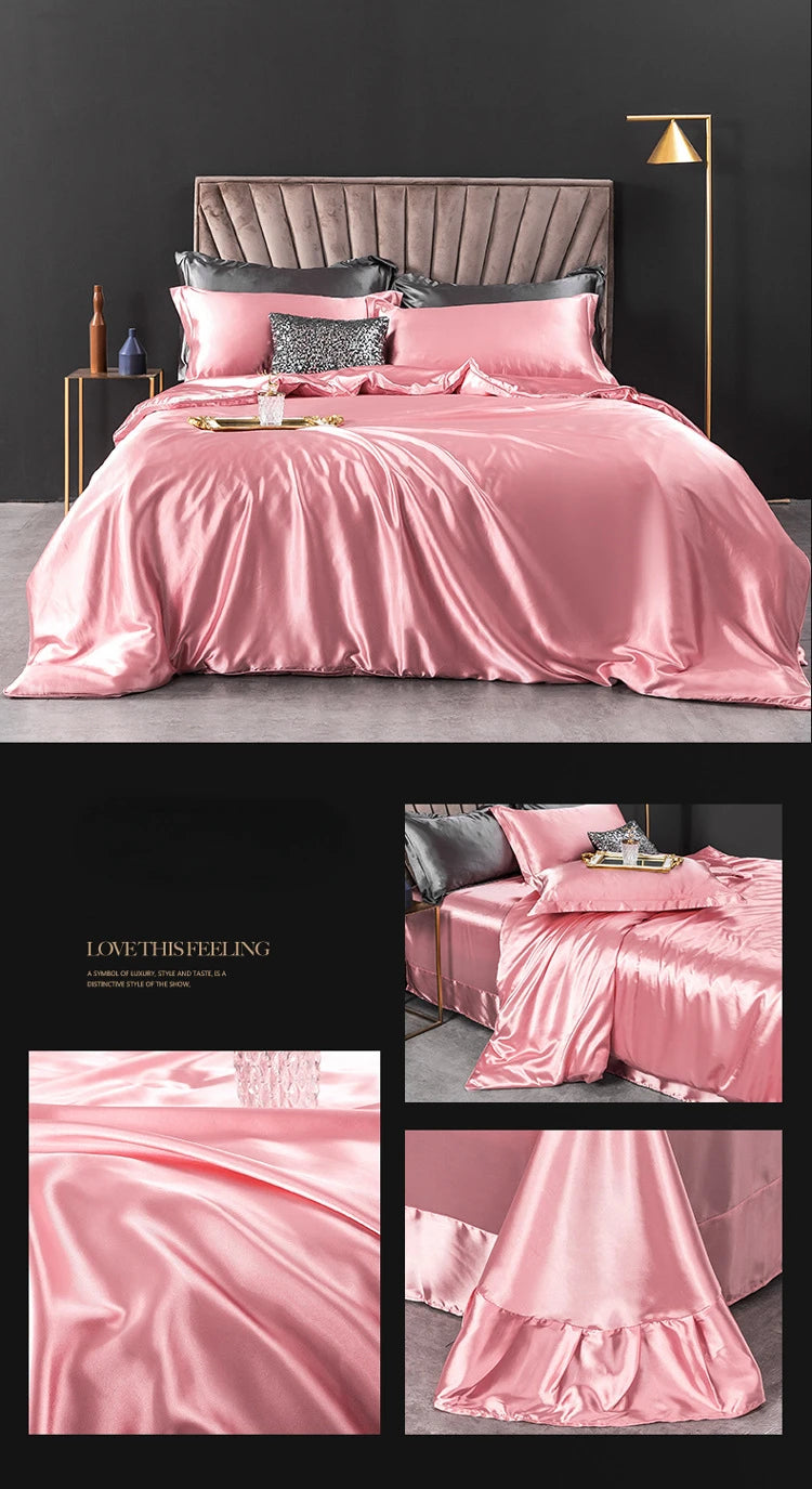 100% juegos de cama de seda pura, funda de edredón de alta gama, funda nórdica, sábanas, fundas de almohada, 4 Uds., juegos de ropa de cama de lujo Natural