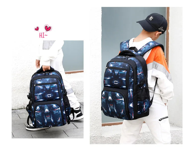 Nuevo conjunto de 3 uds de mochilas para niños, bolso escolar con patrón de cielo estrellado para estudiantes, bolso escolar impermeable con bolsa de almuerzo, estuche para lápices