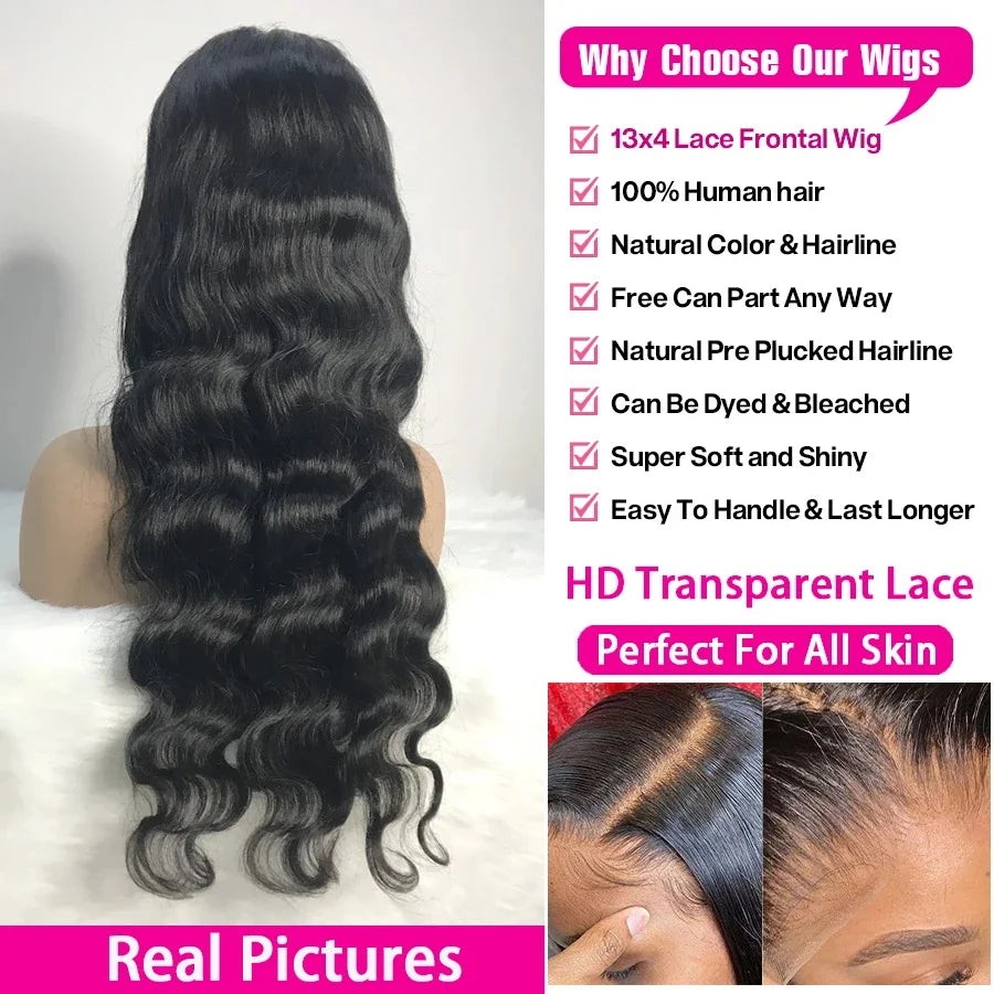 Peluca de cabello humano ondulado de 40 pulgadas, 13x4 13x6, con encaje frontal transparente HD, pelucas de cabello humano con encaje frontal 360 para mujeres negras