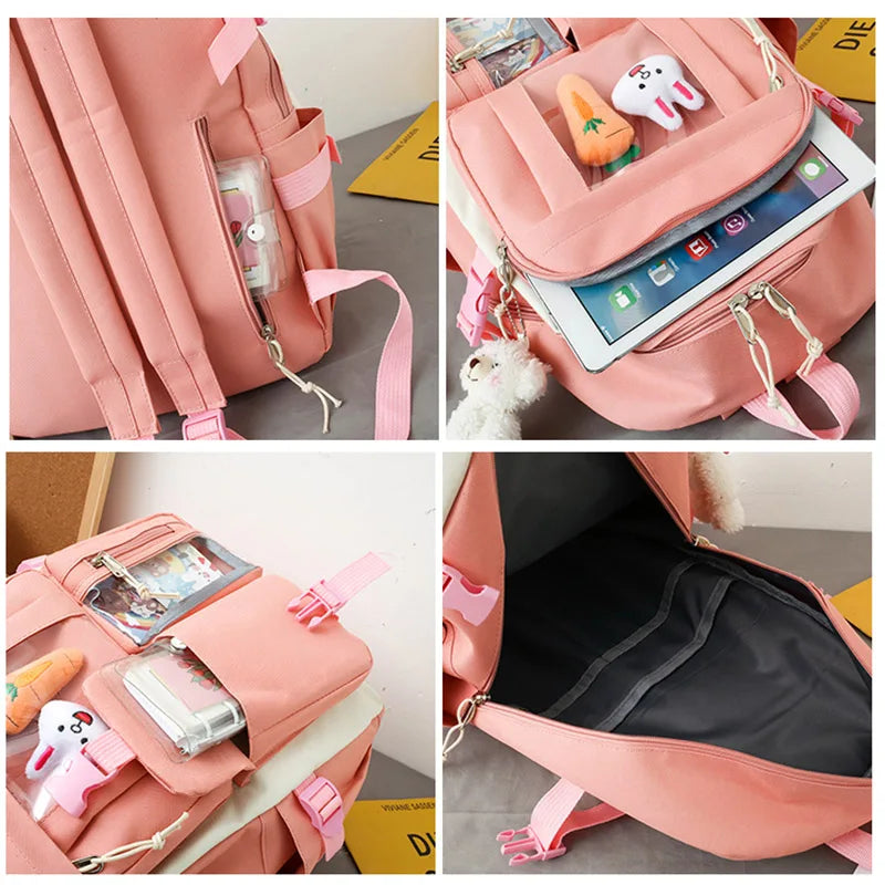 Mochila escolar Kawaii para niños y niñas, conjunto de 4 piezas, mochilas escolares para adolescentes y niñas