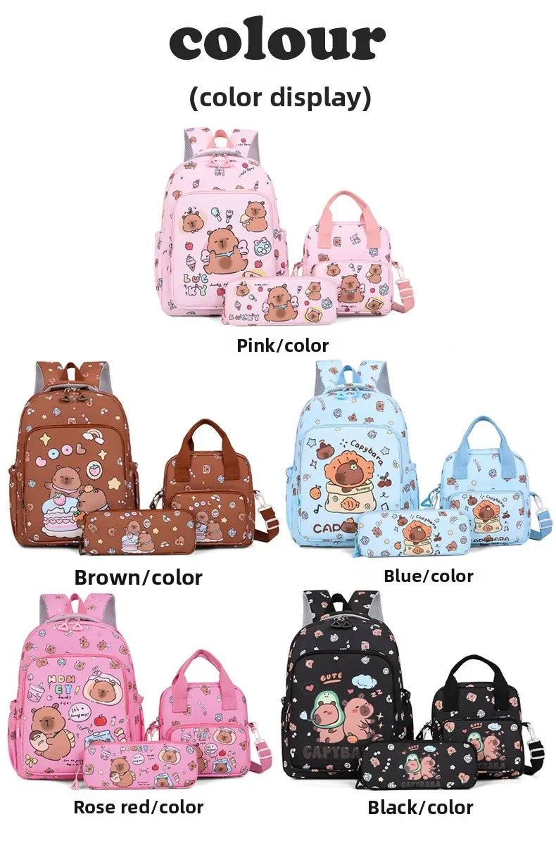 Mochila colorida Capybara 3 unids/set para mujer, mochilas escolares informales con bolsa de almuerzo, mochila para chica, niño, estudiante y adolescente