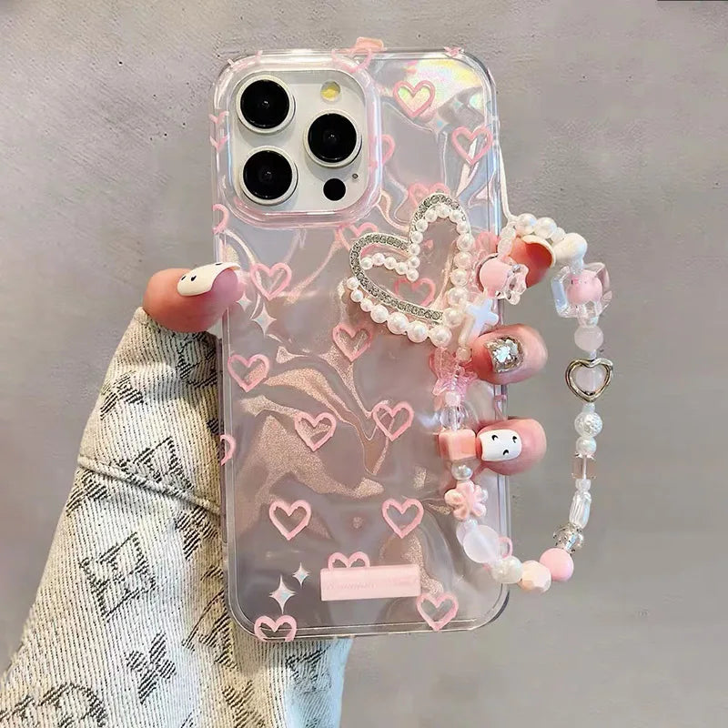 Funda de lujo 3D con perlas y corazón de amor para Realme 14 Pro Plus 14T 12 13 11 C31 C33 C21 C20 C11 C67 4G 5G 8 7 Pro C2