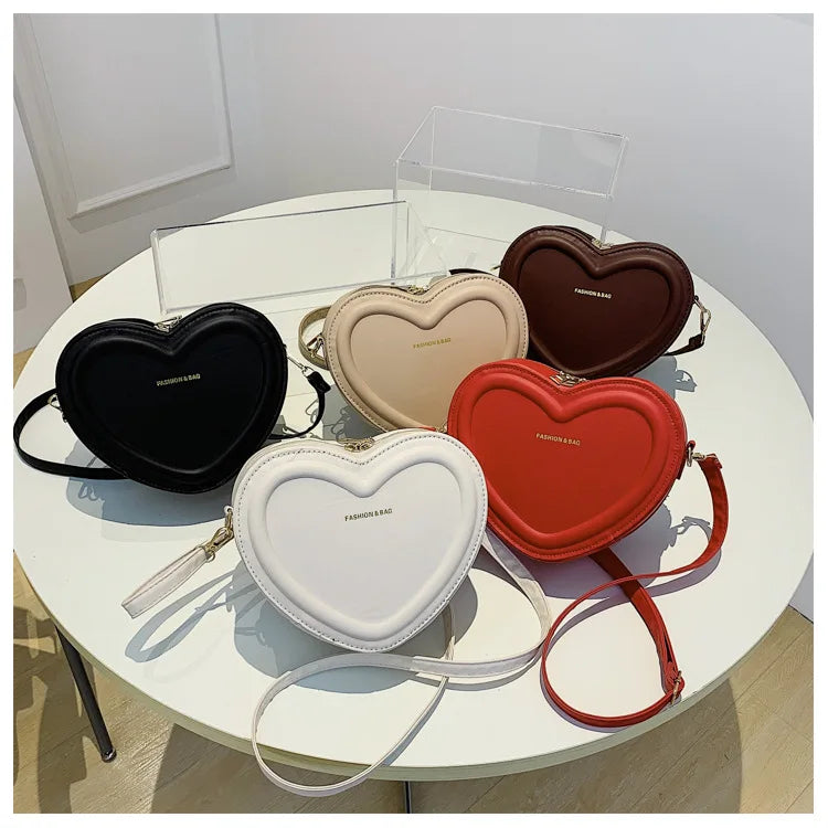 Bolsos cruzados con forma de corazón para mujer, bolso de hombro de cuero Pu sólido, bolsos casuales para mujer, bolsos de diseñador para mujer, nuevo