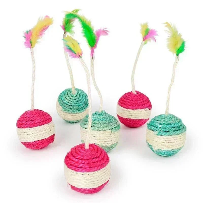 Pelota rascadora de Sisal para gatos, juguete interactivo de entrenamiento para gatitos, suministros para gatos, juguete interactivo de plumas, 1 ud.
