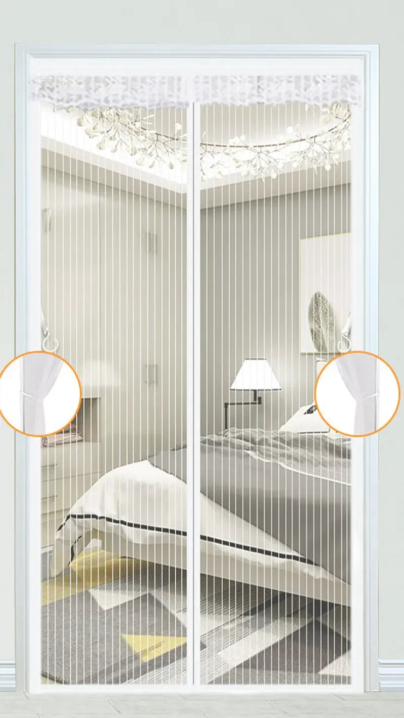 Cortina de malla para puerta con pantalla magnética de alta resistencia, mosquitera, partición manos libres, cortina de puerta a rayas silenciosa, ventilación para dormitorio