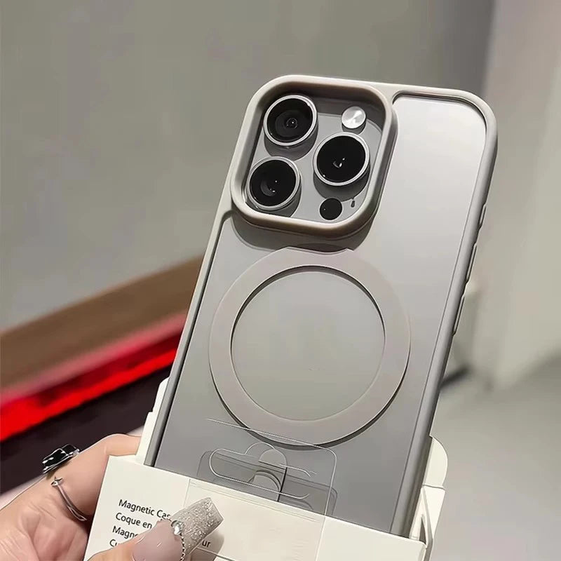 Funda de teléfono con carga magnética de titanio Natural mate para iPhone 16 15 14 13 12 11 Pro Max Plus Mini magsafe cubierta dura a prueba de golpes