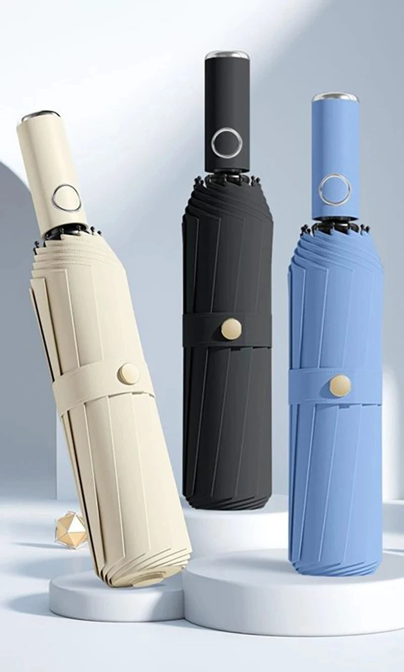 Paraguas automático, paraguas para el sol, apertura automática, plegable, grueso y duradero, con cubierta de vinilo resistente a los rayos UV, para sol y lluvia