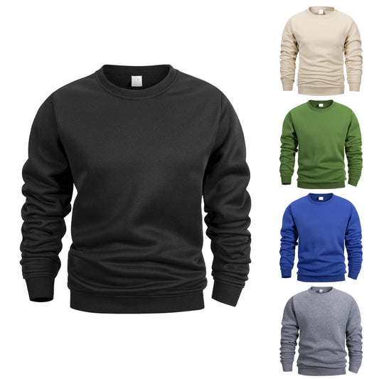 Sudadera de cuello redondo para hombre — Color sólido, manga larga, casual y deportiva para primavera