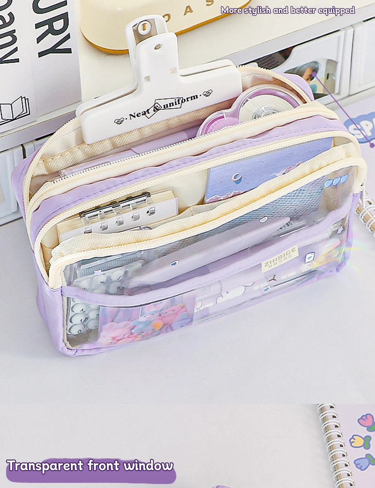 Bolsa de lápices transparente de cuatro capas, bolsa de papelería para estudiantes, bolsa de almacenamiento de gran capacidad, suministros de oficina escolar, papelería, 1Pc