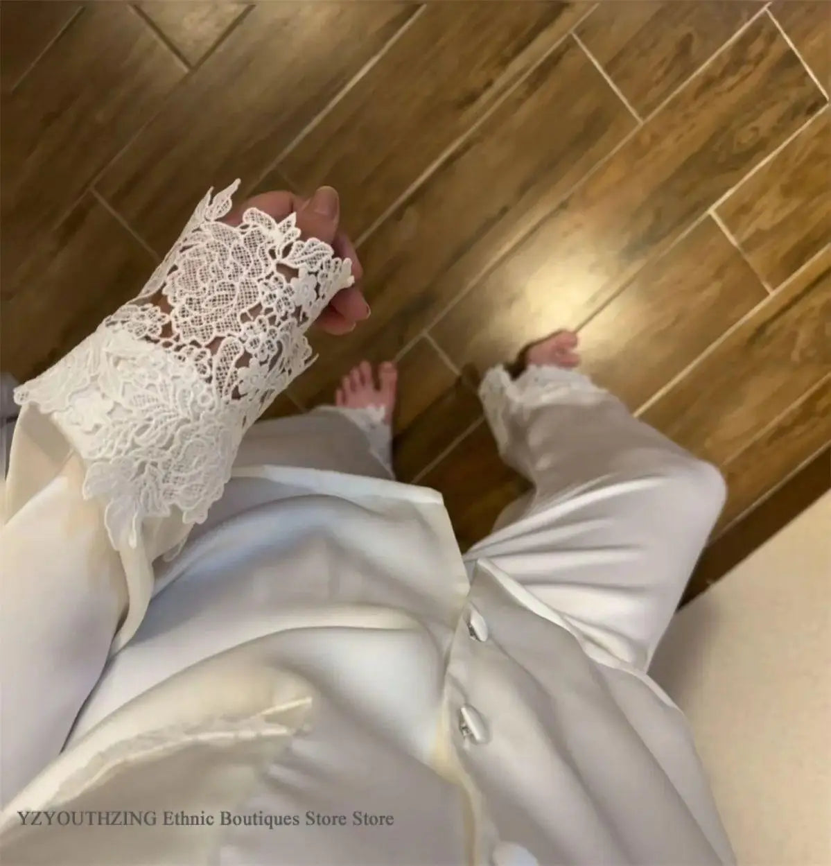 Conjunto de pijamas para mujer, ropa de dormir de satén blanco con encaje, ropa de dormir para novia y boda, regalo para el hogar, traje de pantalón holgado Sexy de manga larga, ropa de descanso