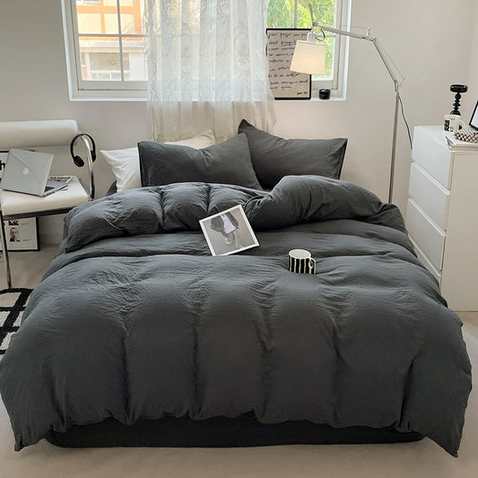 Juegos de fundas de edredón gris oscuro a la moda, fundas de edredón cepilladas, juegos de cama individual doble Queen, funda de almohada para niños, funda de edredón sólida