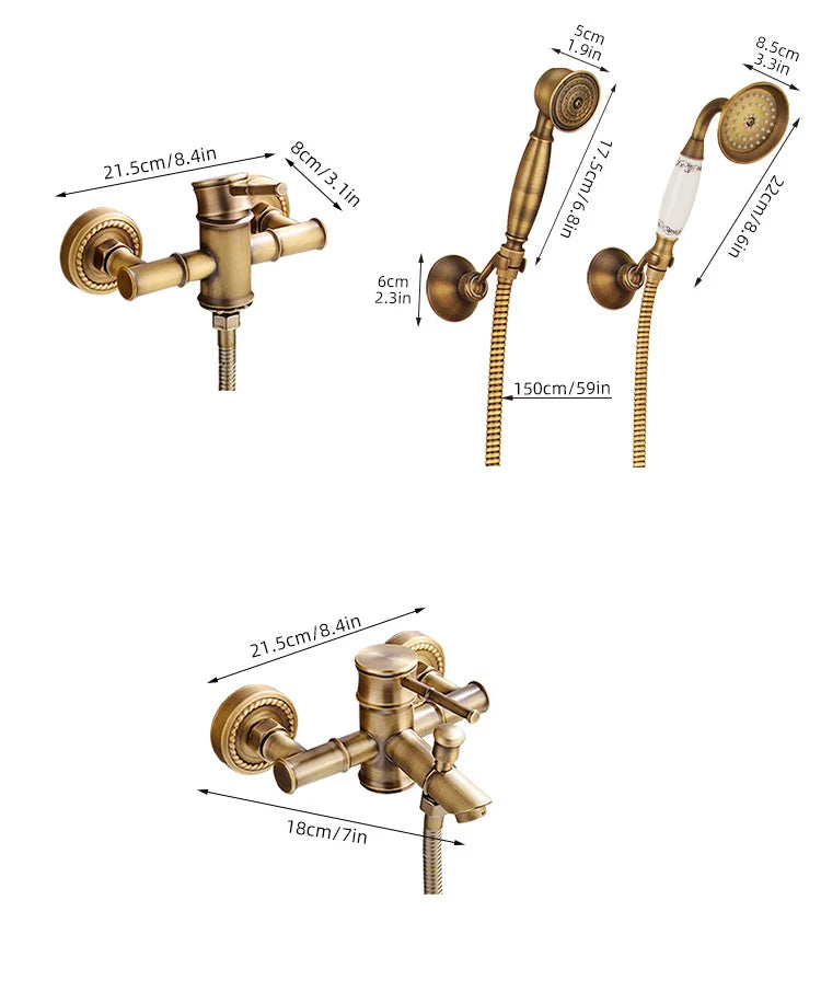 Grifo de ducha de baño antiguo, mezclador de bañera caliente y fría, grifo de grúa, montaje en pared, Material de latón, juego de baño de Bambú