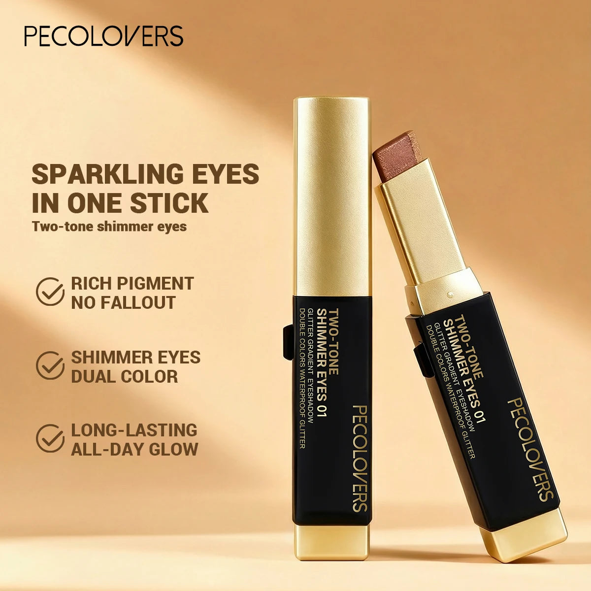 Barra de sombra de ojos de doble color, color de ojos mezclable para maquillaje diario, marrón y rosa, producto cosmético para maquillaje de ojos, 1 ud.