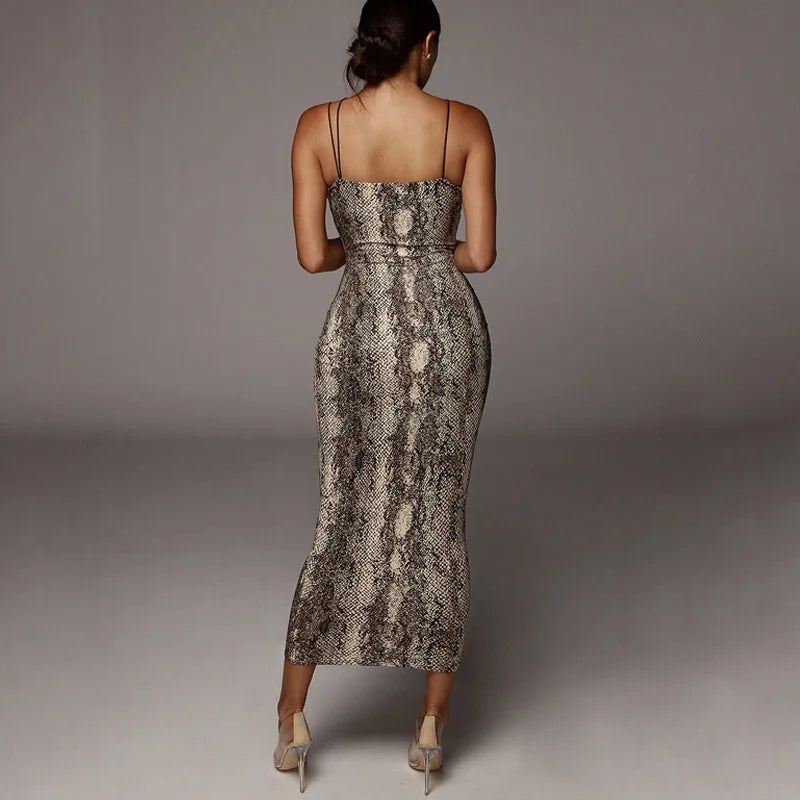 Vestido elegante sin mangas de leopardo para mujer, ropa Sexy de verano, moda femenina, cintura alta, tirantes finos, vestidos de fiesta de noche ajustados