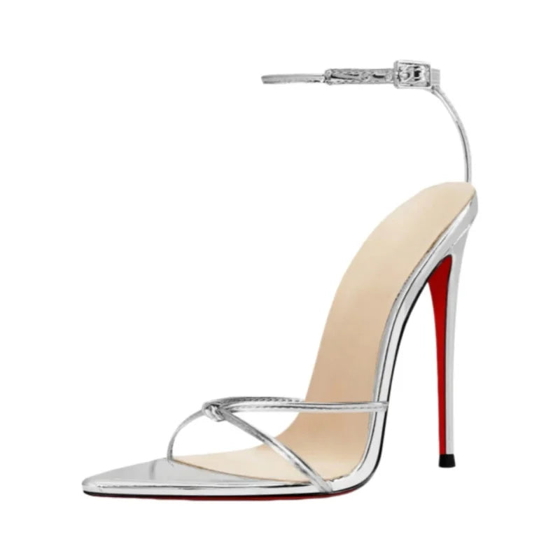 MKKHOU Zapatos de tacón de moda, nuevos zapatos personalizados hechos a mano de alta calidad, sandalias sexys de tacón alto con hebilla en el tobillo y punta fina, zapatos de mujer