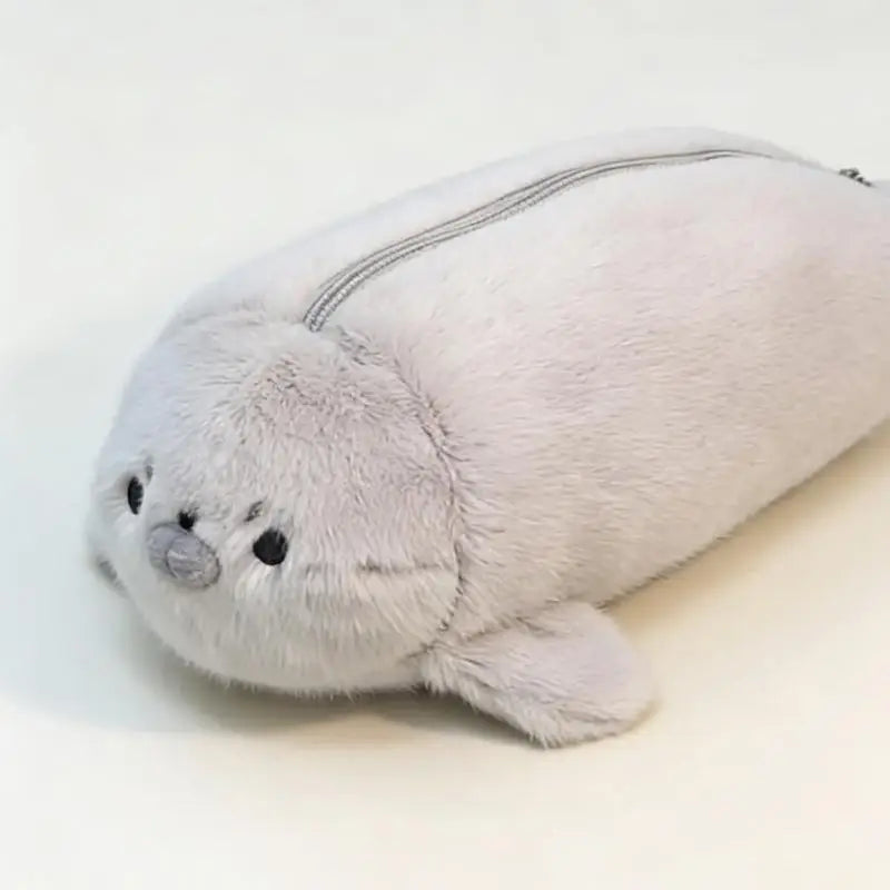 Bolsa de Papelería de Felpa de Gran Capacidad, Útiles Escolares para Estudiantes, Estuche de Lápices con Diseño de Foca Divertida y Linda, Bolsa de Almacenamiento de Alto Valor Estético