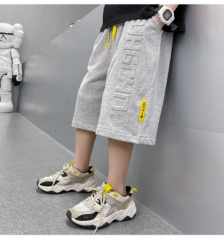 Pantalones cortos deportivos de algodón para niños, hasta la rodilla pantalón de chándal, talla 5, 6, 7, 8, 10, 12, 13, 14 años, gran oferta, Verano