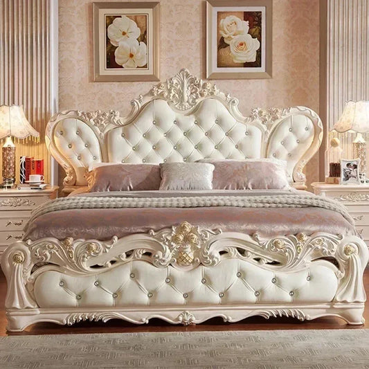 Cama nórdica Vintage de lujo, Cama Master Queen King moderna Regale, dormitorio de madera, Cama segura antigua de cuero, muebles de moda tamaño Queen
