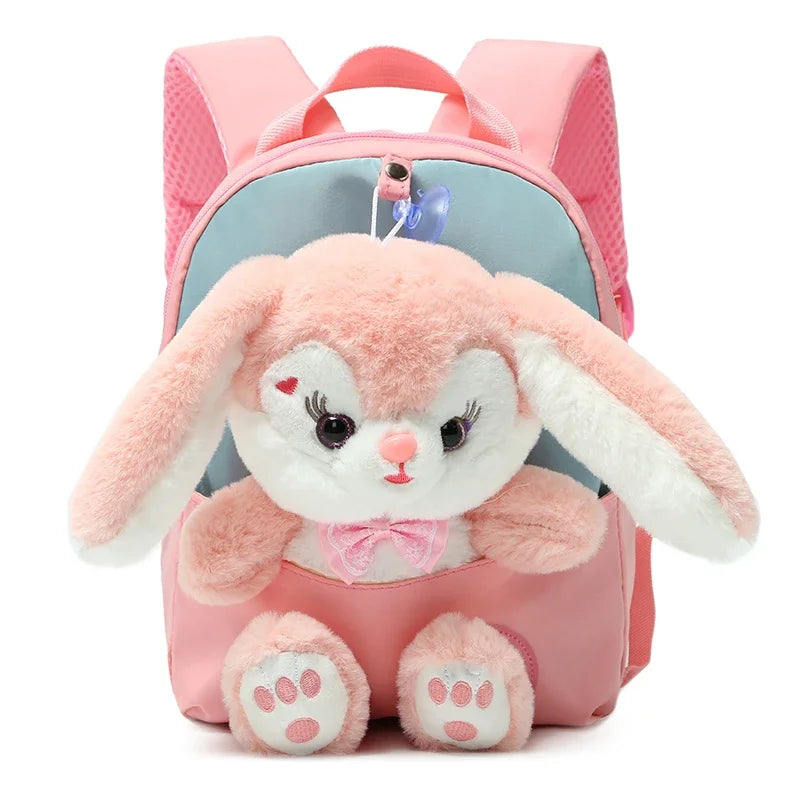 Mochila de jardín de infantes de dibujos animados, mochila escolar para niños, Linda mochila de muñeca de conejo de felpa, nueva