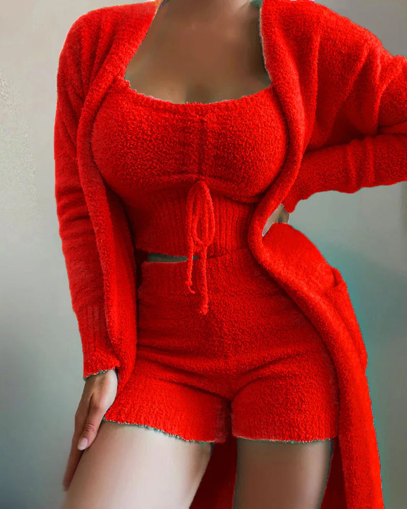 Conjunto de pijamas de terciopelo para mujer, Top corto, pantalones largos y abrigo, traje de 3 piezas, ropa de casa cálida y suave de lana, S-3XL, novedad de Otoño Invierno 2026