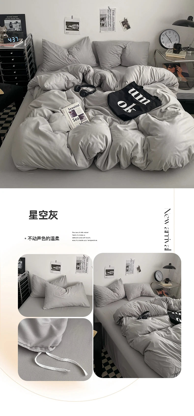 Juego de Ropa de Cama 100% Algodón, Juego de Sábanas de Algodón Lavado de Cuatro Piezas, Juego de Edredón, Funda de Edredón Doble para Parejas