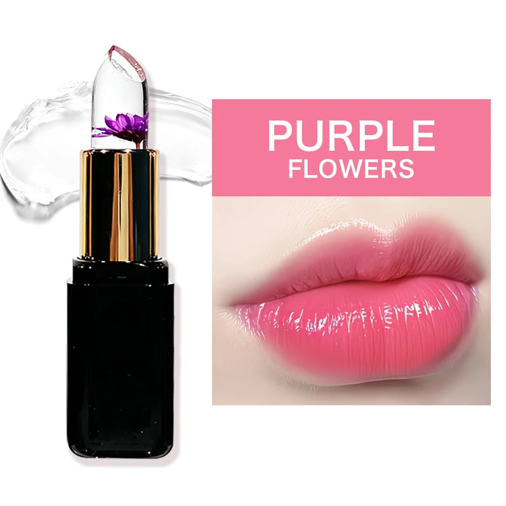HISYI Crystal Crystal Color Changing Petal Lipstick, bálsamo labial en gel, maquillaje labial brillante hidratante de larga duración que no se pega a la taza para mujeres