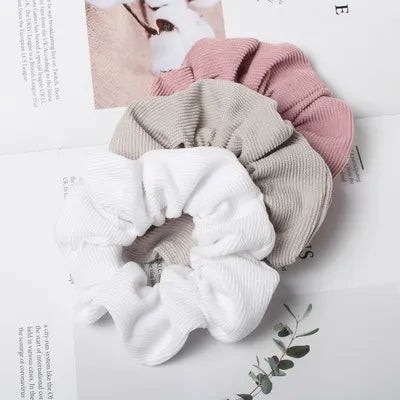 Cordón Scrunchie Otoño Invierno pana tela sólida Scrunchies conjunto bandas elásticas para el cabello moda Cola de Caballo lazo para el cabello cuerda sombreros 3PK