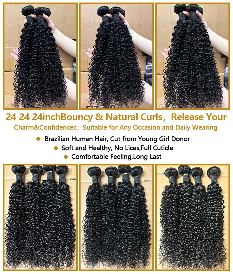 Mechones de pelo rizado, 100% mechones de cabello humano sin procesar con cierre 4X4, mechones de pelo rizado birmano, cabello humano con cierre