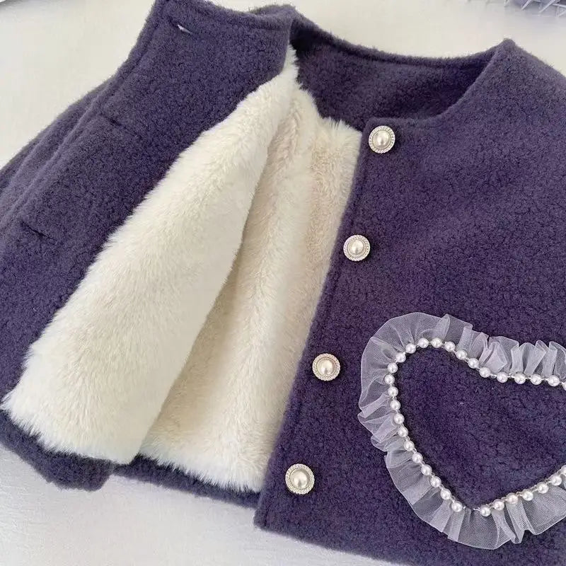 Ropa coreana para niñas, traje de lana, invierno 2025, nuevo estilo occidental, abrigo de alta gama para niños, chaleco, conjunto de dos piezas