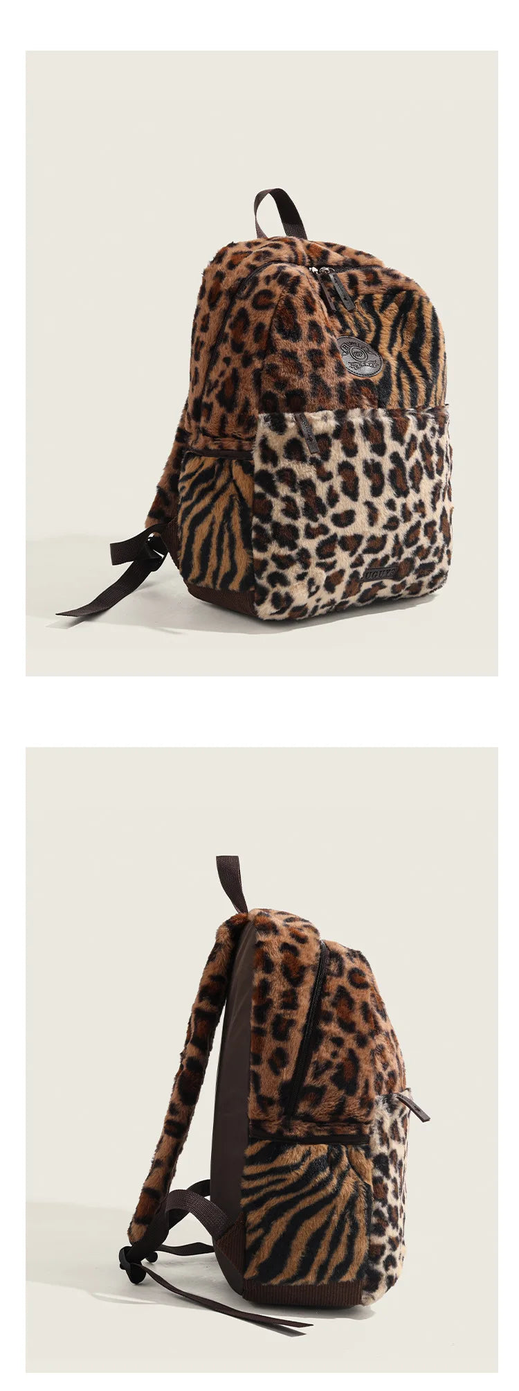 Mochila con estampado de leopardo, mochila de cabina de avión a la moda, bolso escolar de gran capacidad, bolsas suaves de felpa versátiles, Mochilas para Mujer 2025