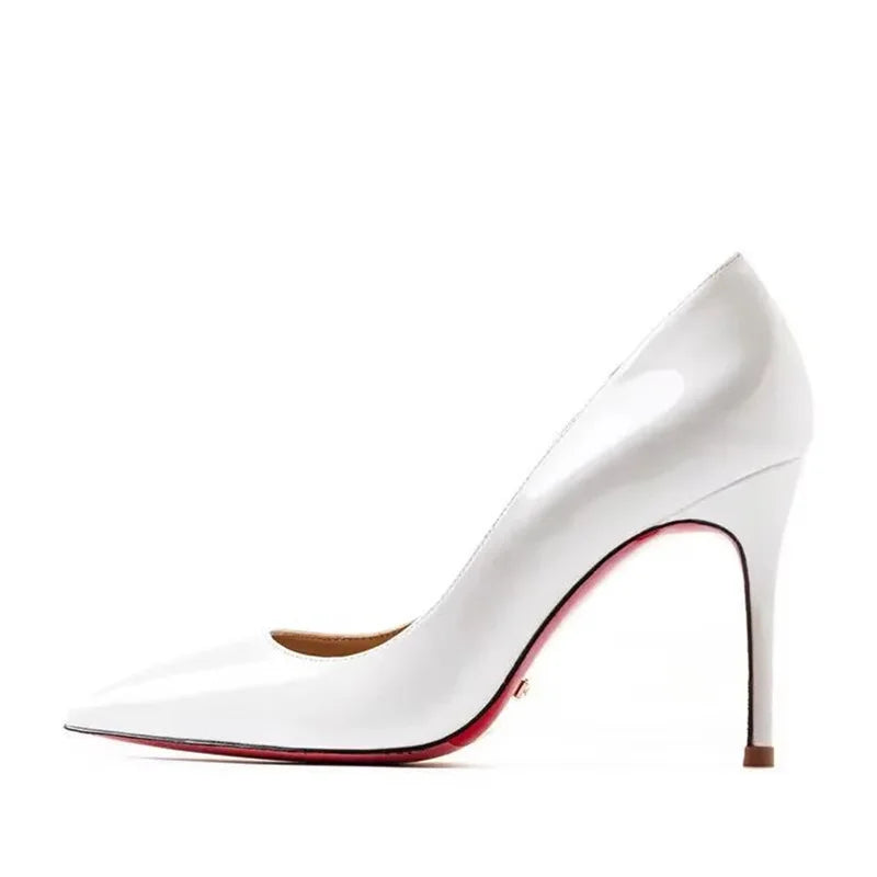 Zapatos de Tacón Alto para Fiesta de Boda, Tallas Grandes 35-44, Zapatos Rojos Nude Sexys con Suela de Goma, Punta Puntiaguda, Zapatos de Tacón Bajo para Mujer
