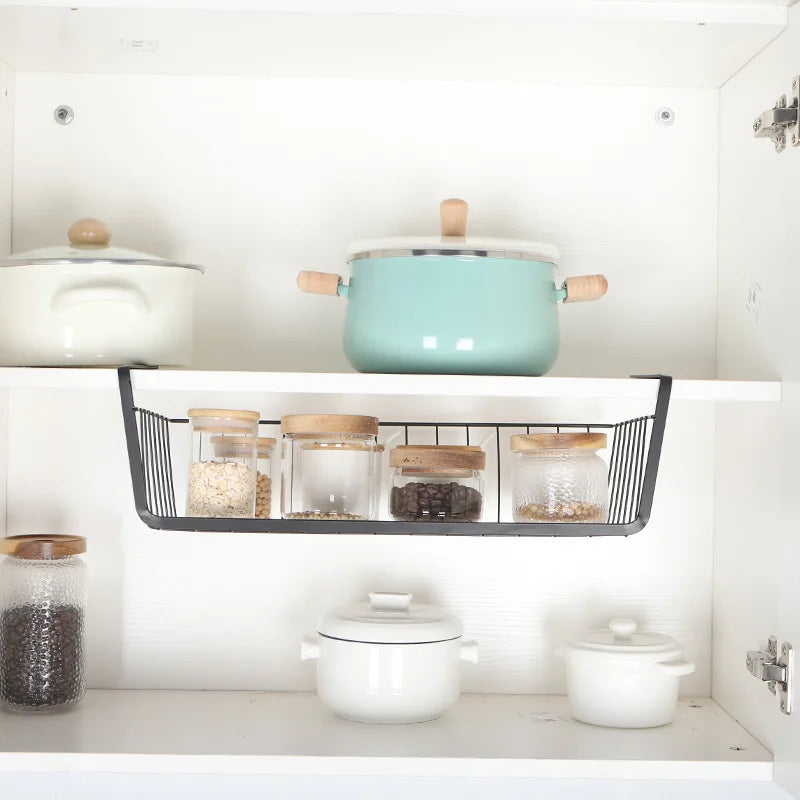 Cesta de Alambre Colgante para Debajo del Estante, Soporte de Gran Capacidad para Debajo del Gabinete, Estantes de Almacenamiento Adicionales, Cestas Deslizables, Organizador para Cocina